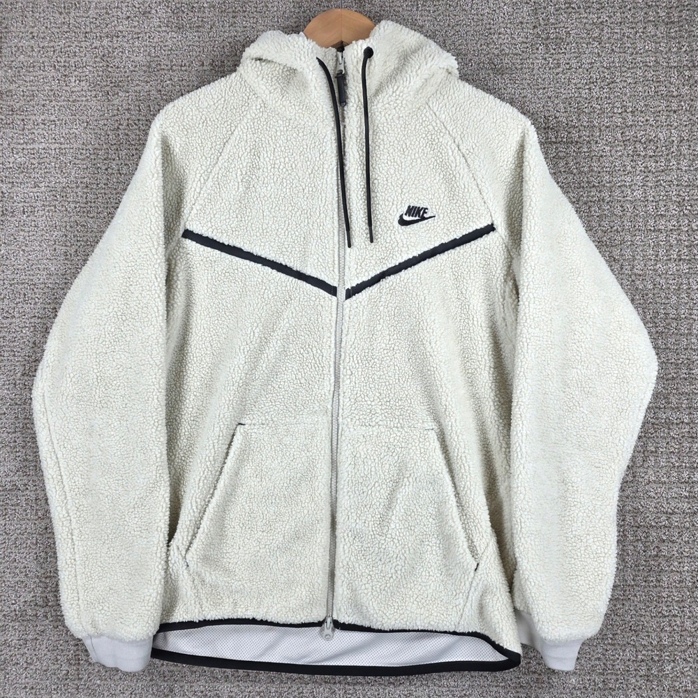 Nike Sportswear Tech‎ Fleece Sherpa ICON Hoodie Mens Large Cream Off-White Zip
